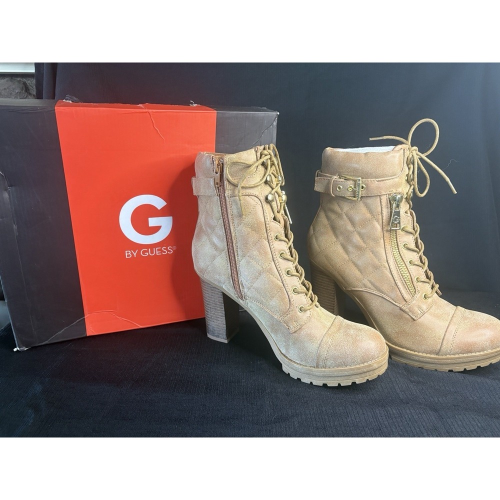 GBG Grazie Dual Zip Lace High Heel Platform Boots Brown Women 10M G by GUESS
